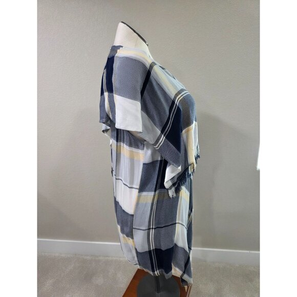 Plaid Open Front Kimono Wrap With Frayed Hem For Women Maurice - Picture 6 of 8